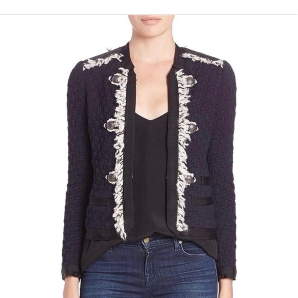 Rebecca Taylor Navy Lana Tweed fringe jacket